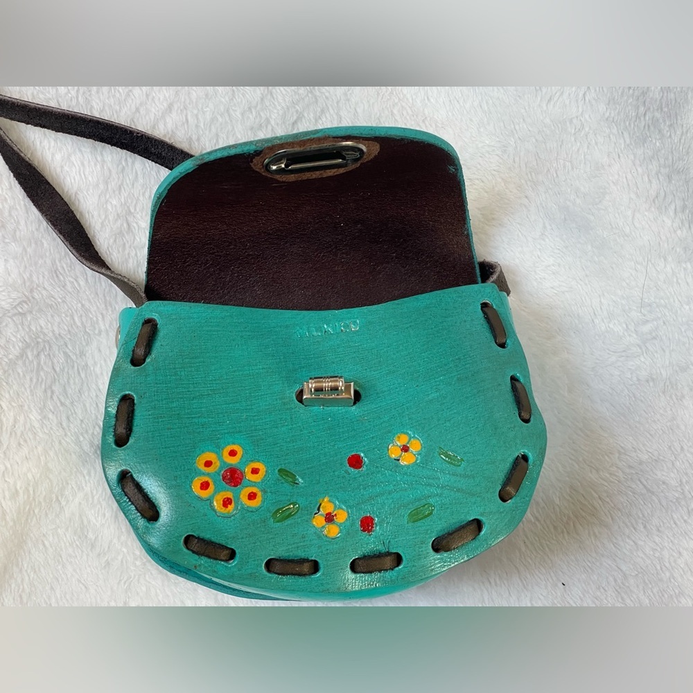 Vintage handmade Mexico leather mini purse crossbody colorful - Picture 7 of 10